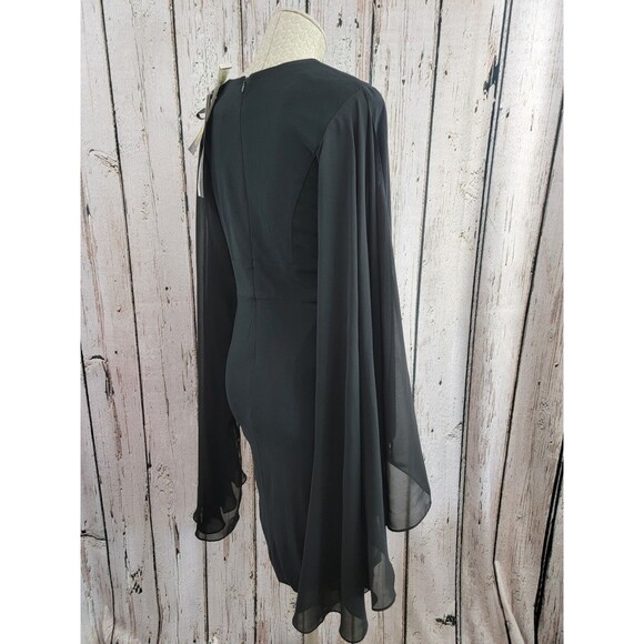 BF Women's Size 4 Dalia MacPhee Black Shear Caped Long Sleeve Sheath Dress $260! - Picture 8 of 15